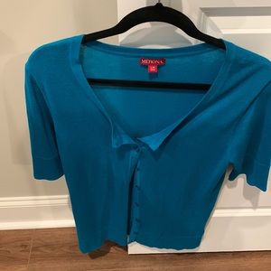 Lightweight shirt sleeve cardigan, turquoise color